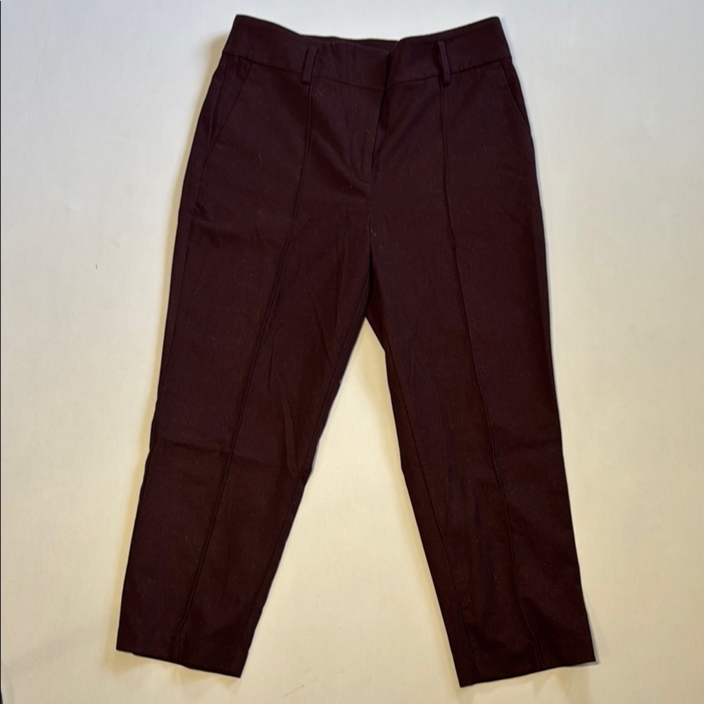 Ann‎ Taylor LOFT Maroon Straight Leg Crop Trousers 8 Petite Wool like Work EUC